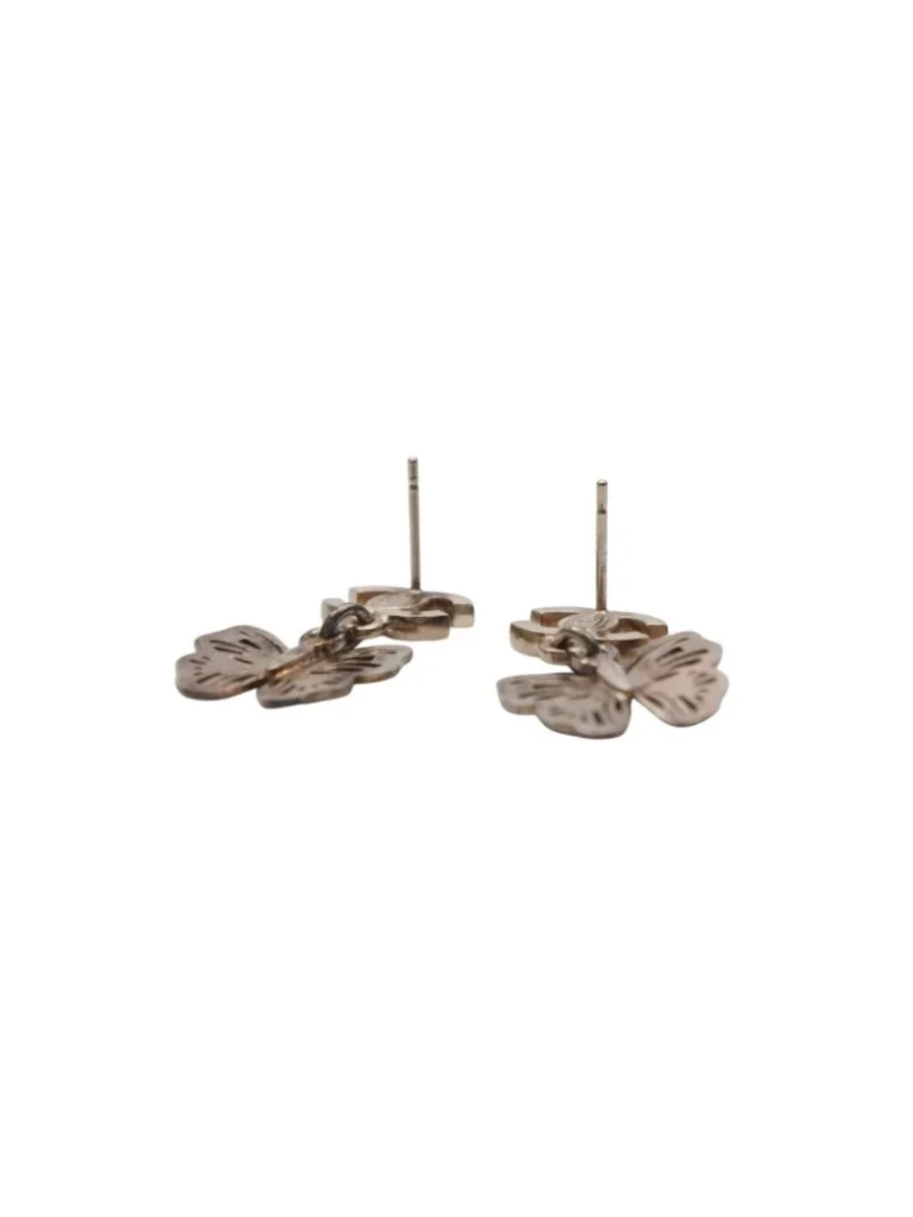Chanel Rhinestone CC Logo Butterfly Earrings 11 Metal Gold